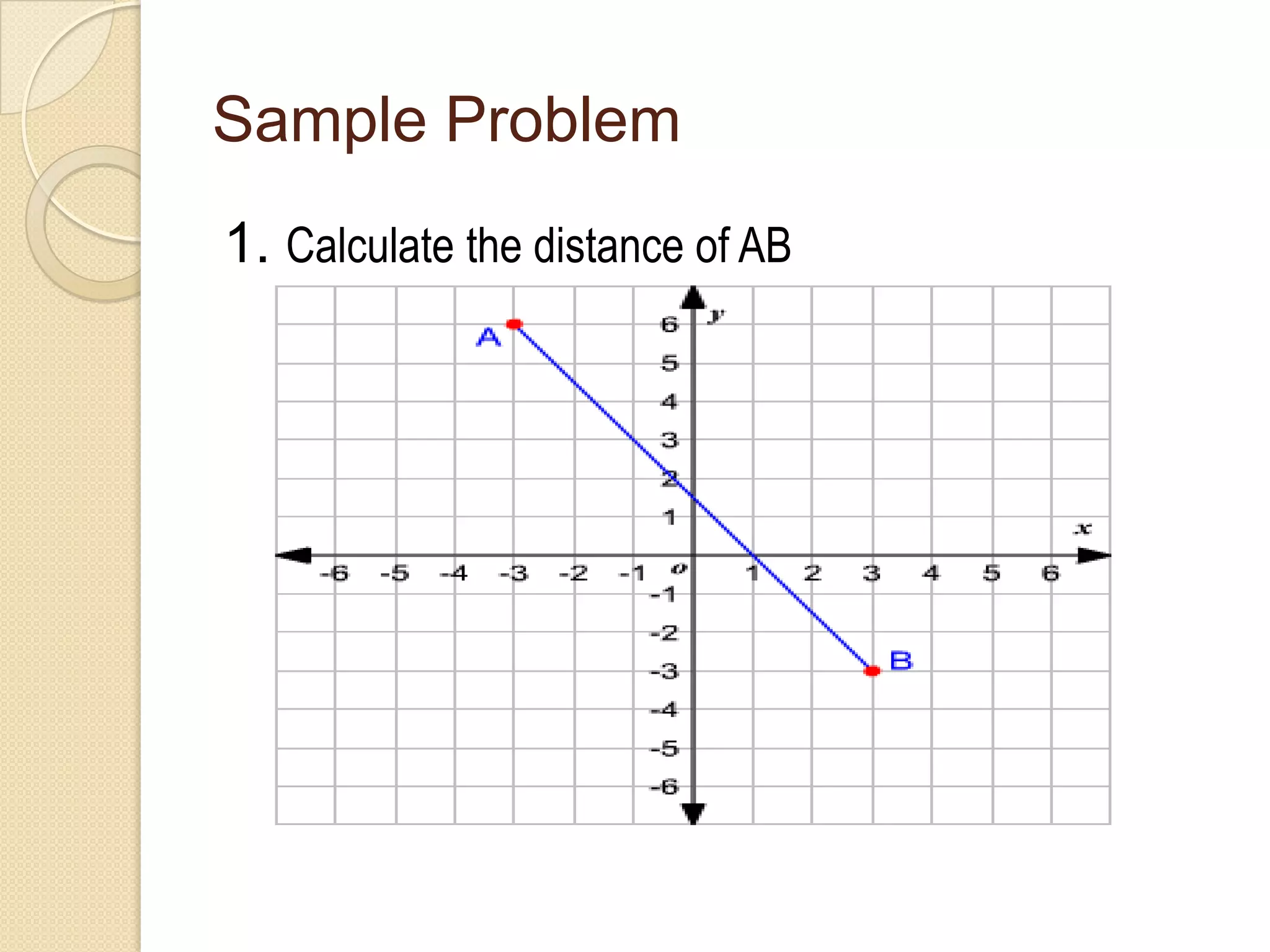 Sample Problem
1. Calculate the distance of AB
 