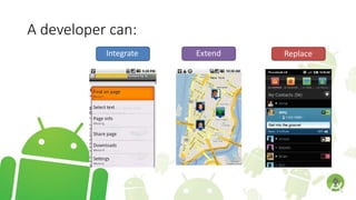 A developer can:
Integrate Extend Replace
 