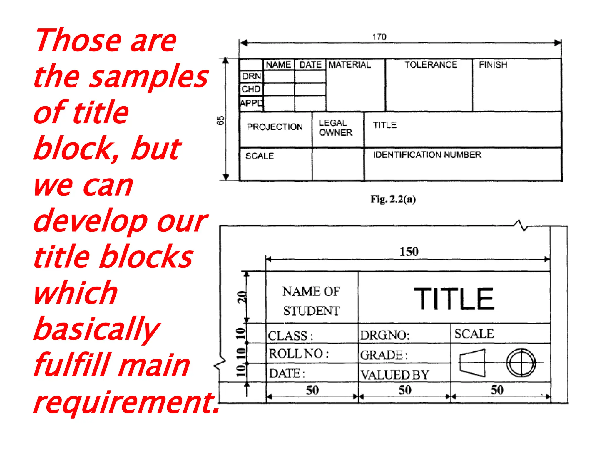 Those are
the samples
of title
block, but
we can
develop our
title blocks
which
basically
fulfill main
requirement.
 