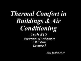 Comprehensive Overview of Thermal Comfort in Building Design and Air ...