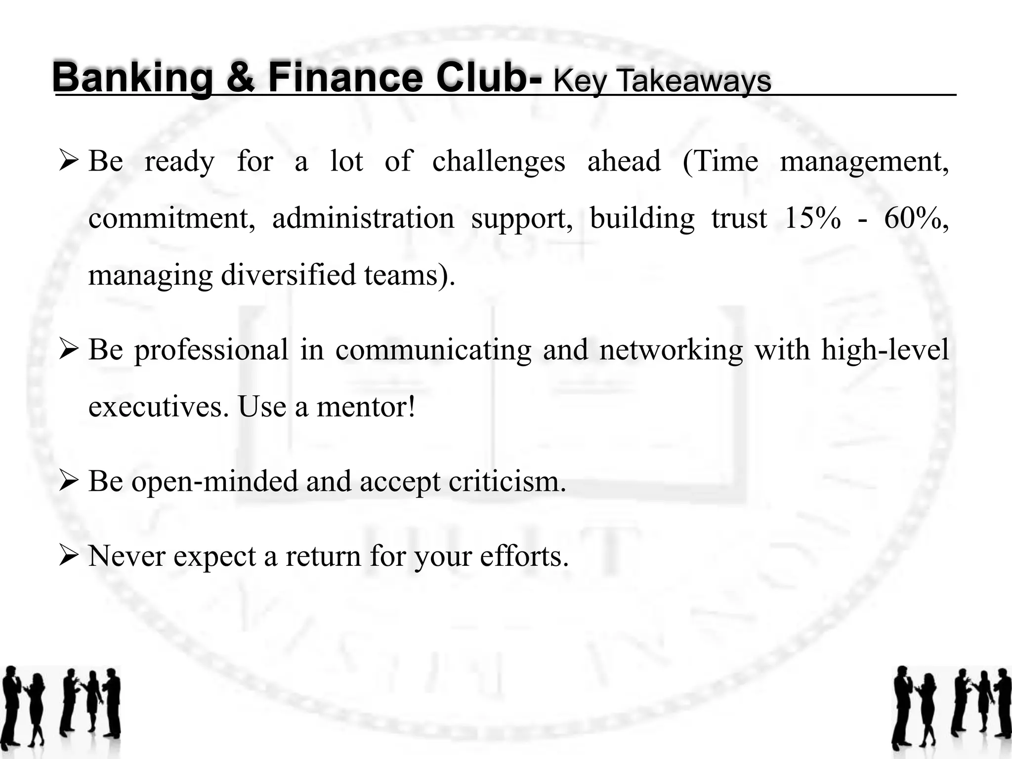 Overview of the Club- MembersHult Banking & Finance Club had more than 20 active members from a total of 56 Hult student body.Members` Quick Facts:More than 20 members who spoke 13 different languages.