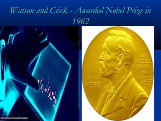 Watson and Crick - Awarded Nobel Prize inWatson and Crick - Awarded Nobel Prize in
19621962
 