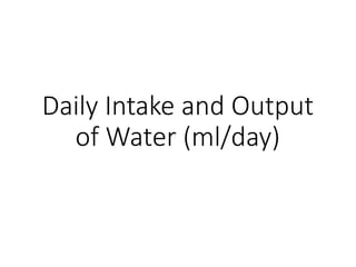 Daily Intake and Output
of Water (ml/day)
 