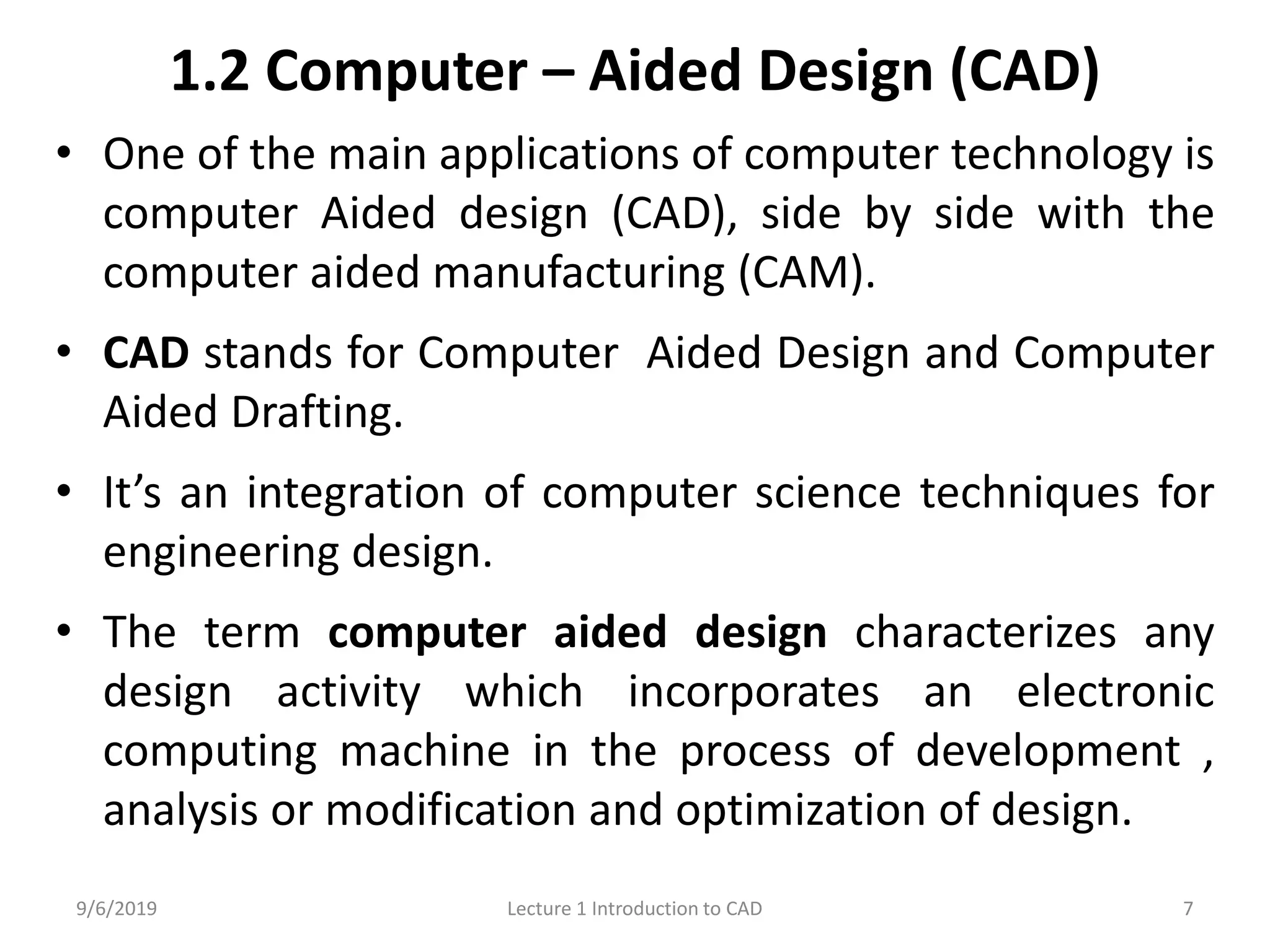 CAD/CAM/CIM (Lecture 1 CAD) | PPTX