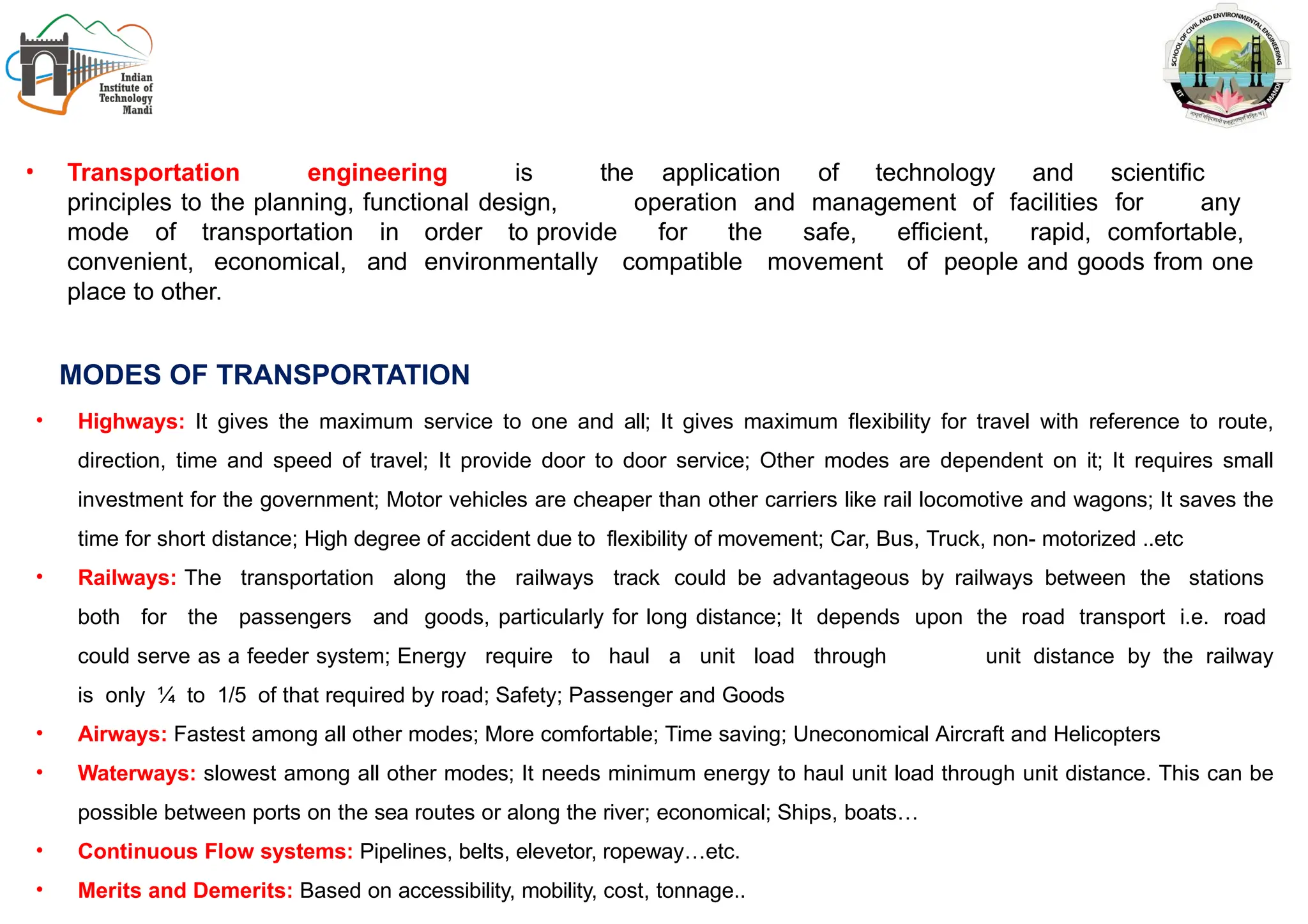 Transportation Methods Engineering Lecture 1 of transport engineering at iit mandi | PPTX