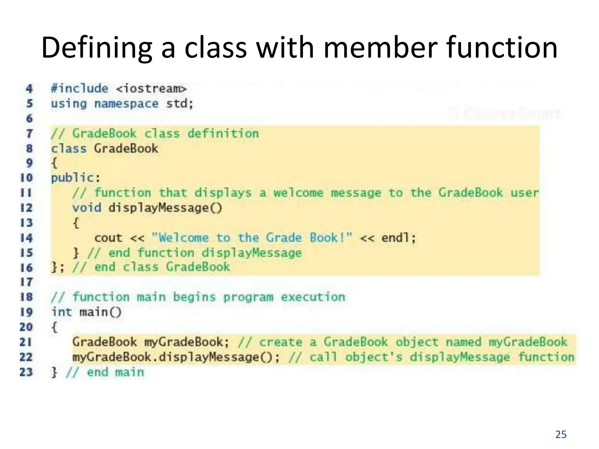 25 Defining a class with member function 
