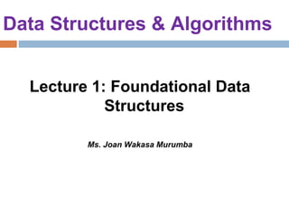 Data Structures & Algorithms
Lecture 1: Foundational Data
Structures
Ms. Joan Wakasa Murumba
 