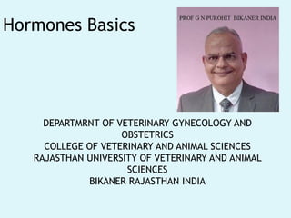 DEPARTMRNT OF VETERINARY GYNECOLOGY AND
OBSTETRICS
COLLEGE OF VETERINARY AND ANIMAL SCIENCES
RAJASTHAN UNIVERSITY OF VETERINARY AND ANIMAL
SCIENCES
BIKANER RAJASTHAN INDIA
Hormones Basics
 