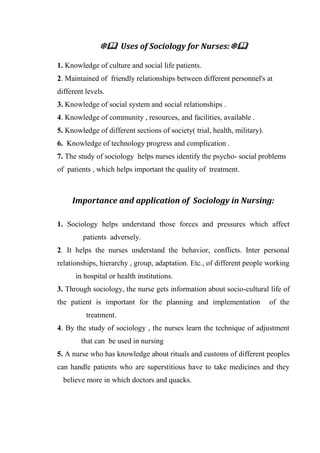 Lecture 1 introdication medical sociology for nursing | PDF