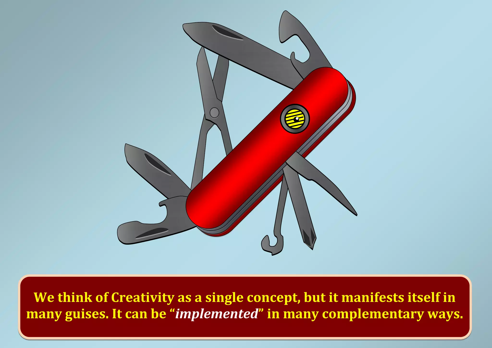 We think of Creativity as a single concept, but it manifests itself in many guises. It can be “implemented” in many complementary ways. 
