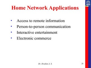 28
Home Network Applications
• Access to remote information
• Person-to-person communication
• Interactive entertainment
• Electronic commerce
Dr. Ibrahim A. S.
 