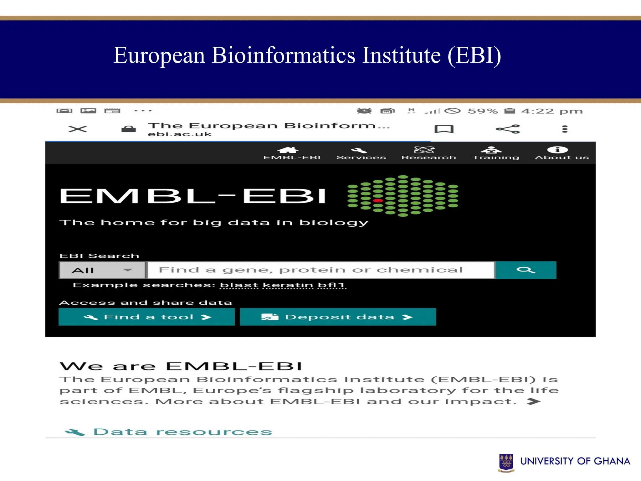European Bioinformatics Institute (EBI)
 