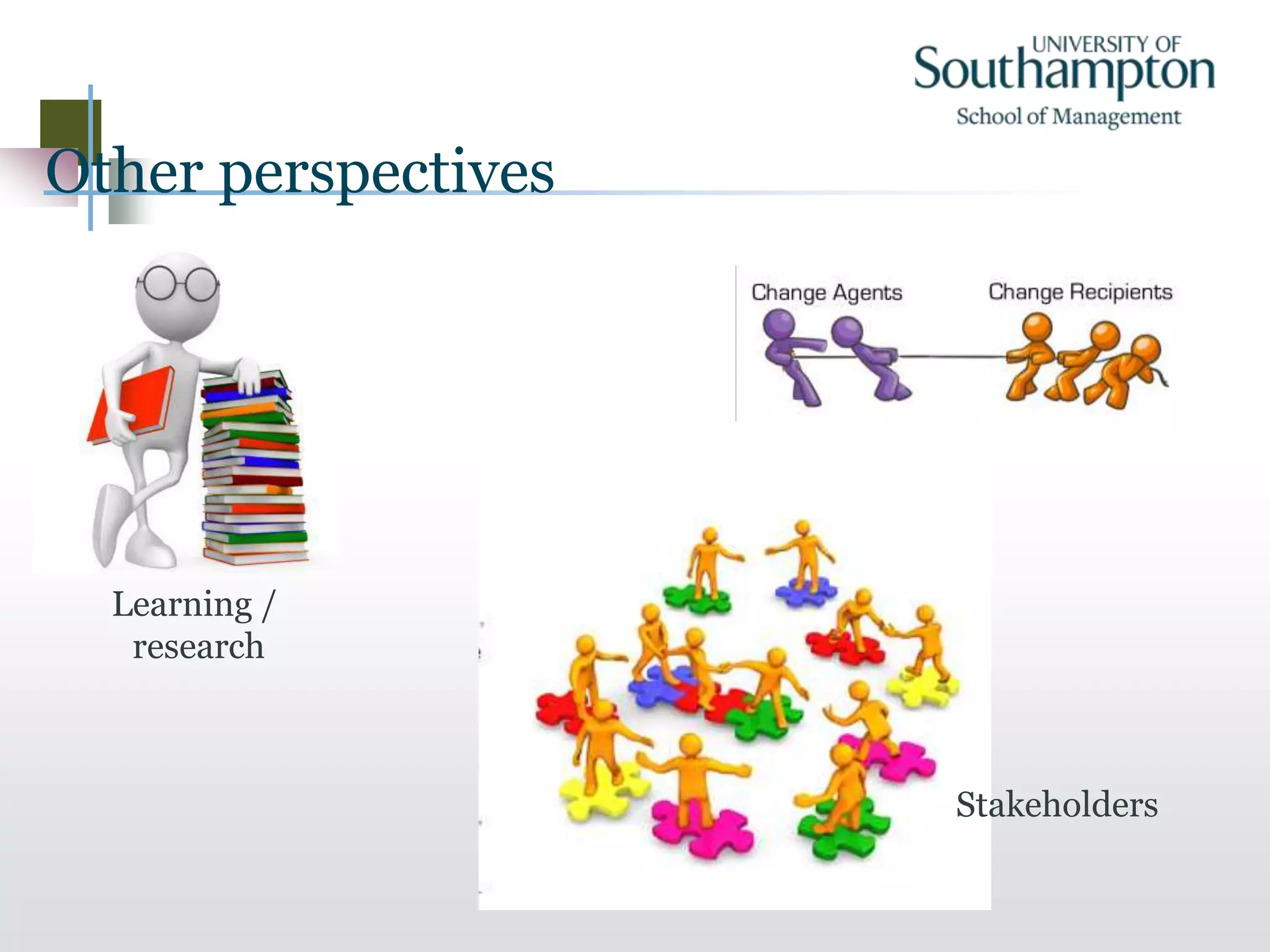 Other perspectives
Learning /
research
Stakeholders
 