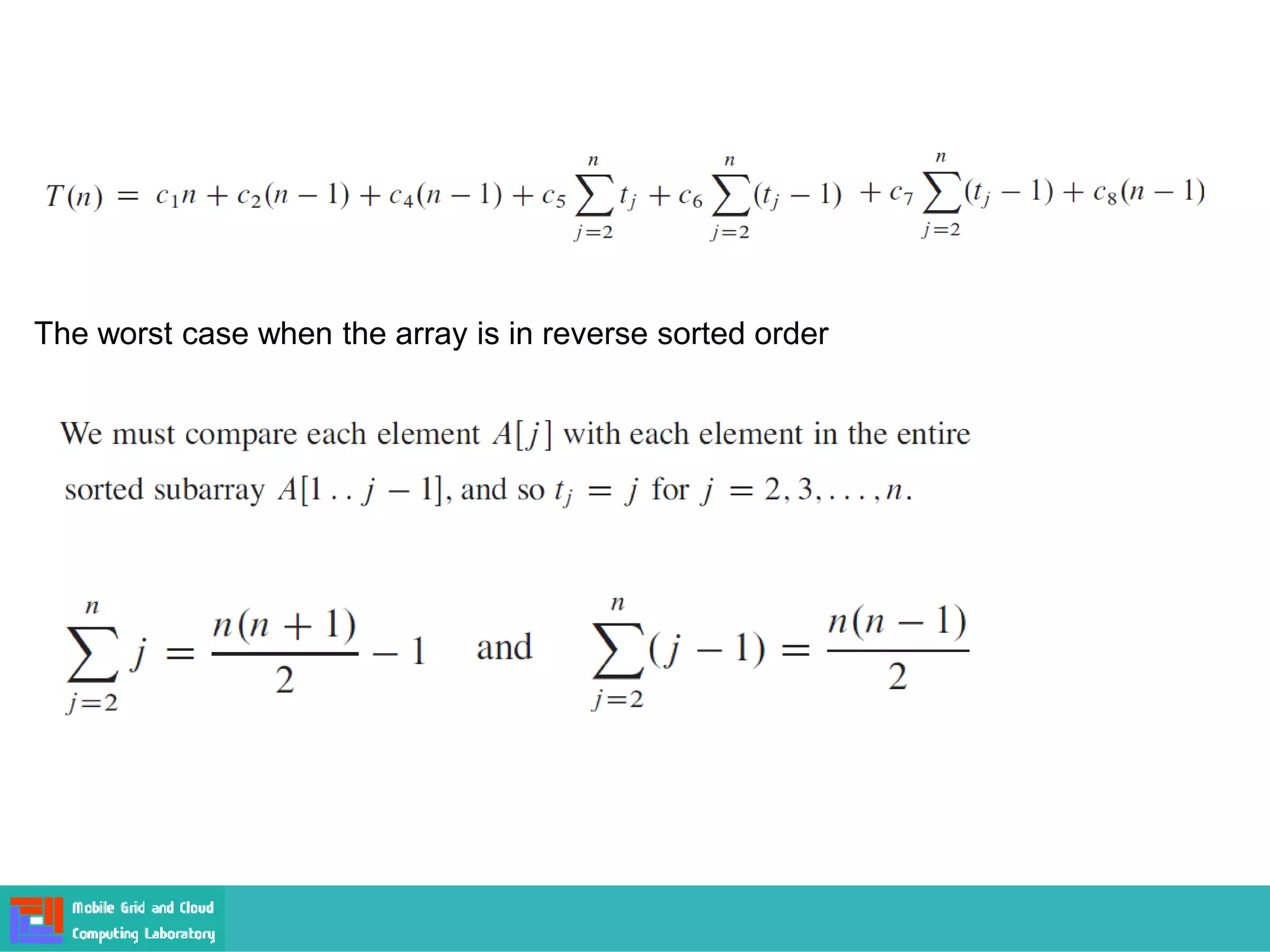 The worst case when the array is in reverse sorted order
 