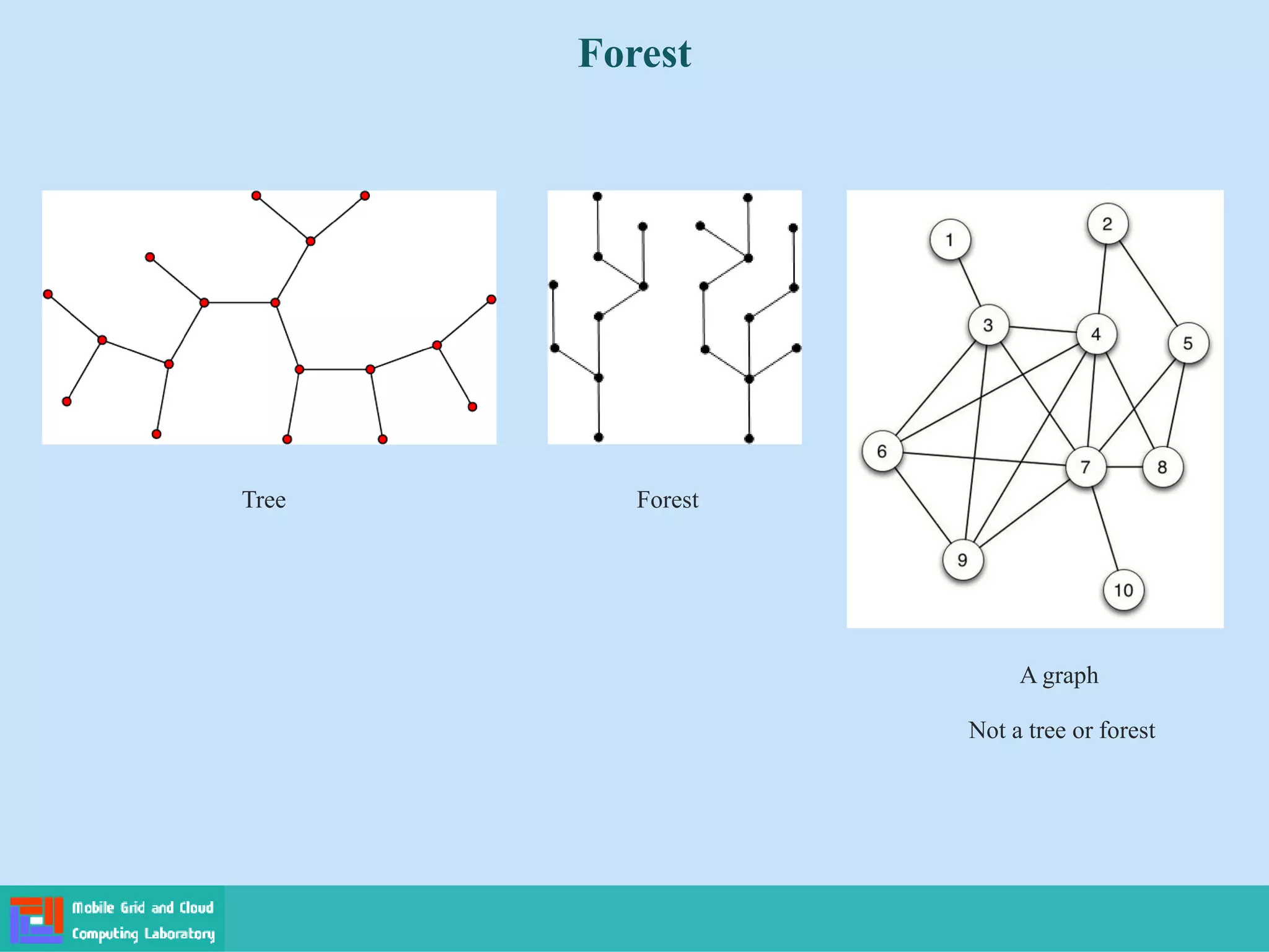 Forest
Tree Forest
A graph
Not a tree or forest
 