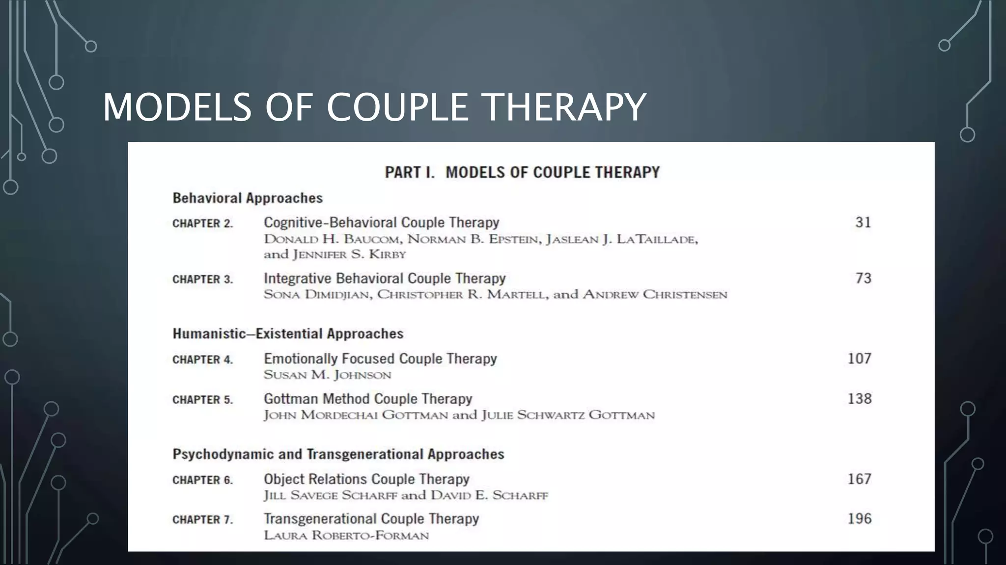 MODELS OF COUPLE THERAPY
 