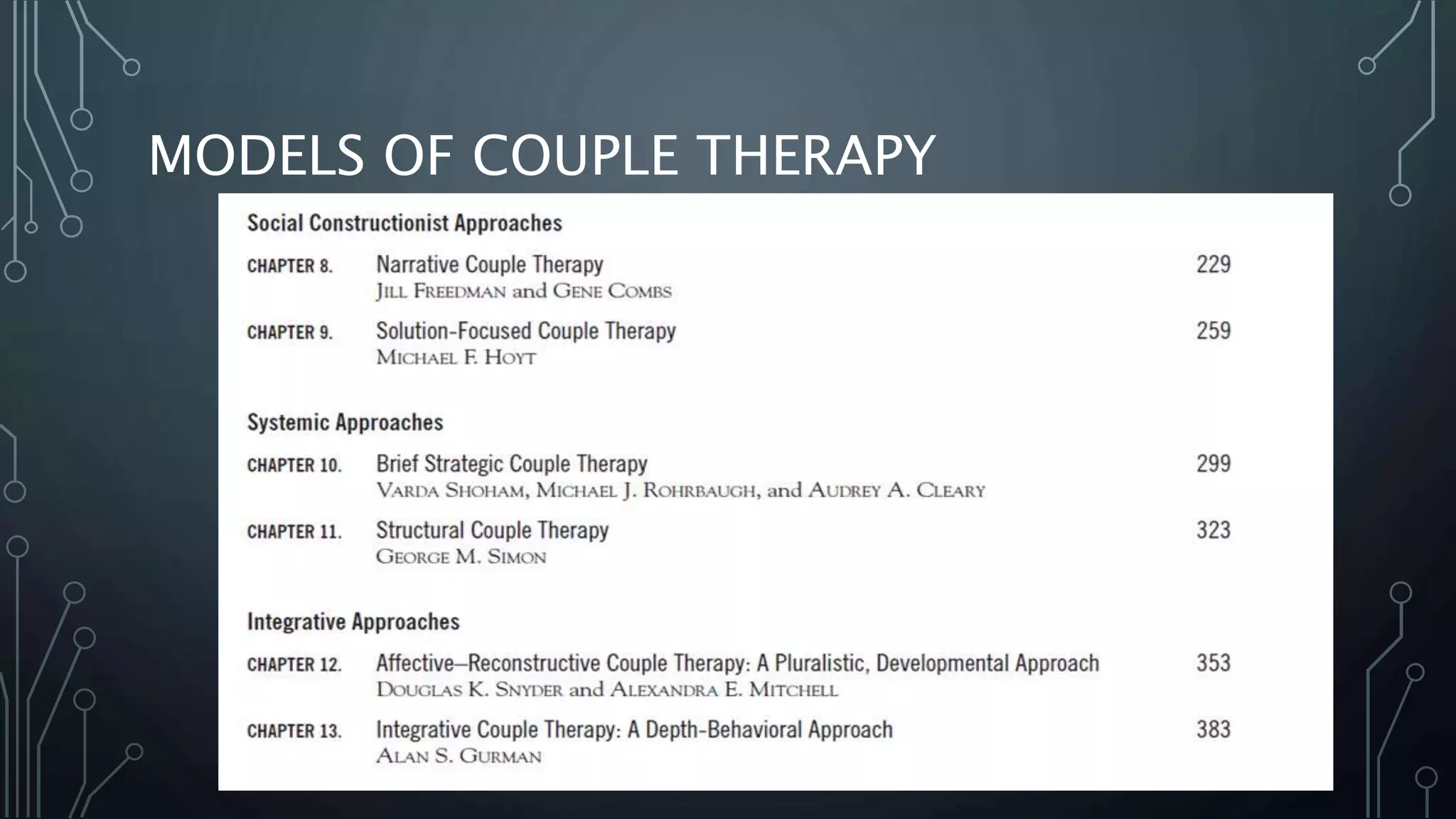 MODELS OF COUPLE THERAPY
 