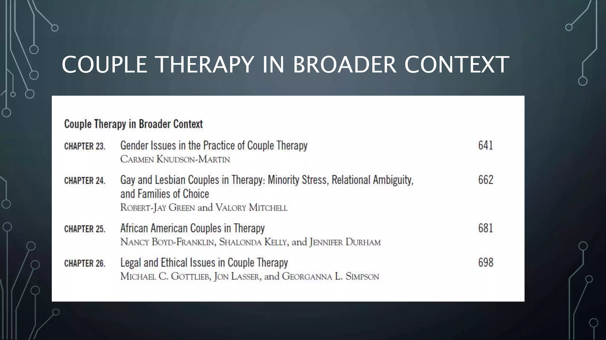 COUPLE THERAPY IN BROADER CONTEXT
 