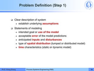 Process Systems Engineering (PSE)
Problem Definition (Step 1)
 Clear description of system
 establish underlying assumpt...