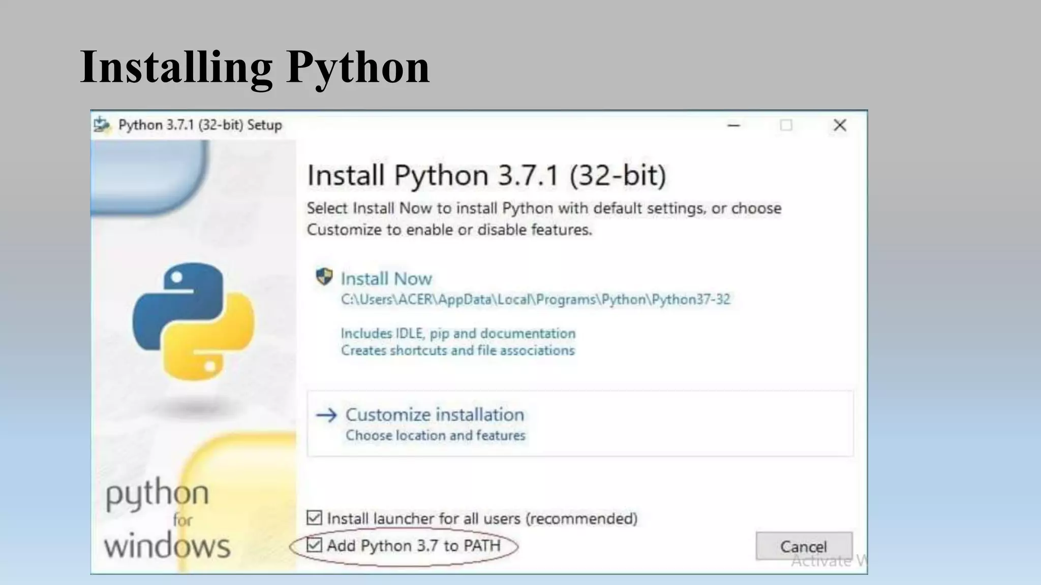 Installing Python
 