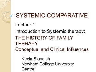 SYSTEMIC COMPARATIVE
Lecture 1
Introduction to Systemic therapy:
THE HISTORY OF FAMILY
THERAPY
Conceptual and Clinical Influences
Kevin Standish
Newham College University
Centre
 