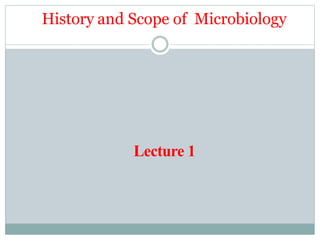 History and Scope of Microbiology
Lecture 1
 
