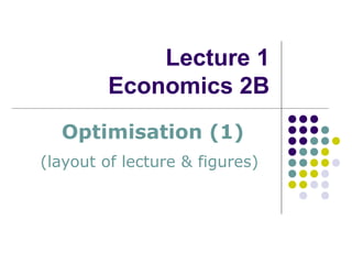 Lecture 1
Economics 2B
Optimisation (1)
(layout of lecture & figures)
 