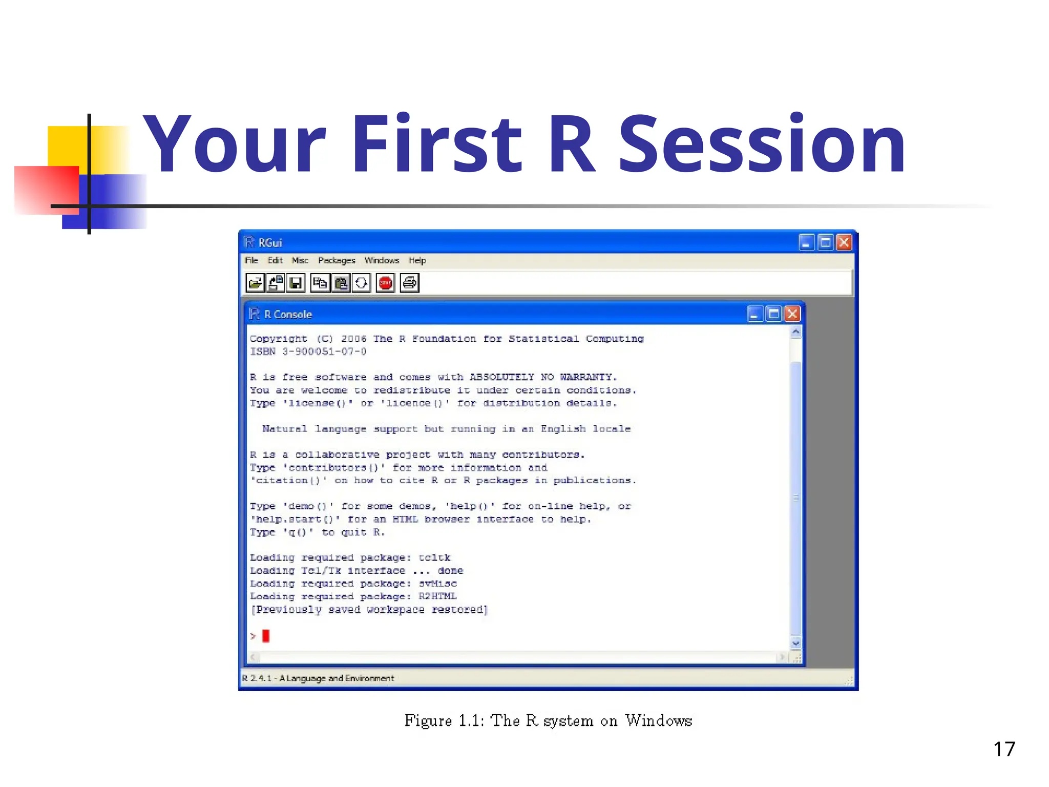 17
Your First R Session
 