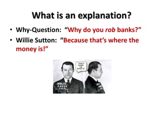 What is an explanation?
• Why-Question: “Why do you rob banks?”
• Willie Sutton: “Because that’s where the
money is!”
 