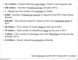 Our goal is to ...
understand the practices, implications, culture, & meaning of the
sites, as well as users' engagement with them
include this understanding as part of software engineering for the
new social world

Social Web 2014, Lora Aroyo!
Monday, February 3, 14

 