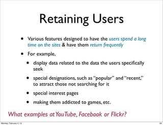 Hands-on Teaser
•
•
•
•
•
•

ﬁrst (basic) taste of social web data analysis & visualization
some Python & command line experience
Twitter data
check out on the website the software you will be working with
semanticweb.cs.vu.nl/socialweb2013
check out the exercises in the book

•

Mining the Social Web, by Matthew A. Russell

Social image source: http://www.ﬂickr.com/photos/bionicteaching/1375254387/
Web 2014, Lora Aroyo!
Monday, February 3, 14

 