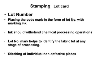 Stamping   Lot card <ul><li>Lot Number  </li></ul><ul><li>Placing the code mark in the form of lot No. with marking ink  <...