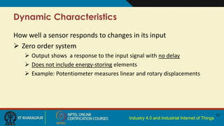 Industry 4.0 and Industrial Internet of Things
Dynamic Characteristics
How well a sensor responds to changes in its input
 Zero order system
 Output shows a response to the input signal with no delay
 Does not include energy-storing elements
 Example: Potentiometer measures linear and rotary displacements
12
 