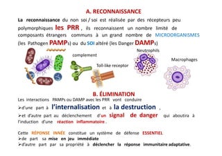 L’activation des cellules de l’immunité innée (PNN, Macrophages) induit la
libération de cytokines pro-inflammatoire (TNFα...
