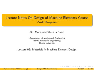 Lecture 02: Materials in Machine Element Designpdf | PDF