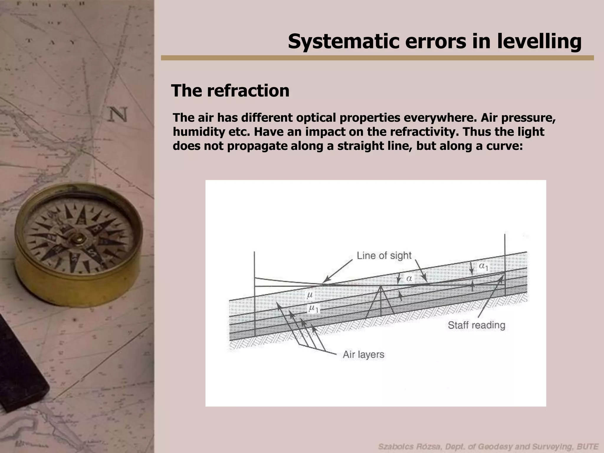 Systematic errors in levellingThe effect of curvatureSolution: the instrument should be set up exactly in the middle between two points.