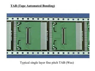 TAB (Tape Automated Bonding)




     Typical single layer fine pitch TAB (Wus)
 