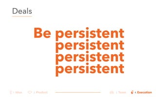 Deals 
Be persistent 
2. Product 3. Team 4. Execution 
1. Idea 
ppeerrssiisstteenntt persistent 
 