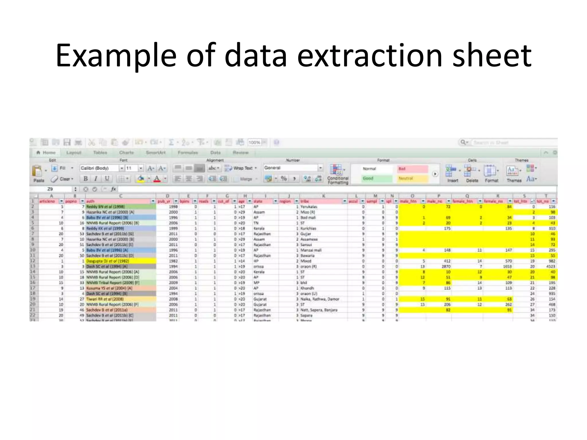 Example of data extraction sheet