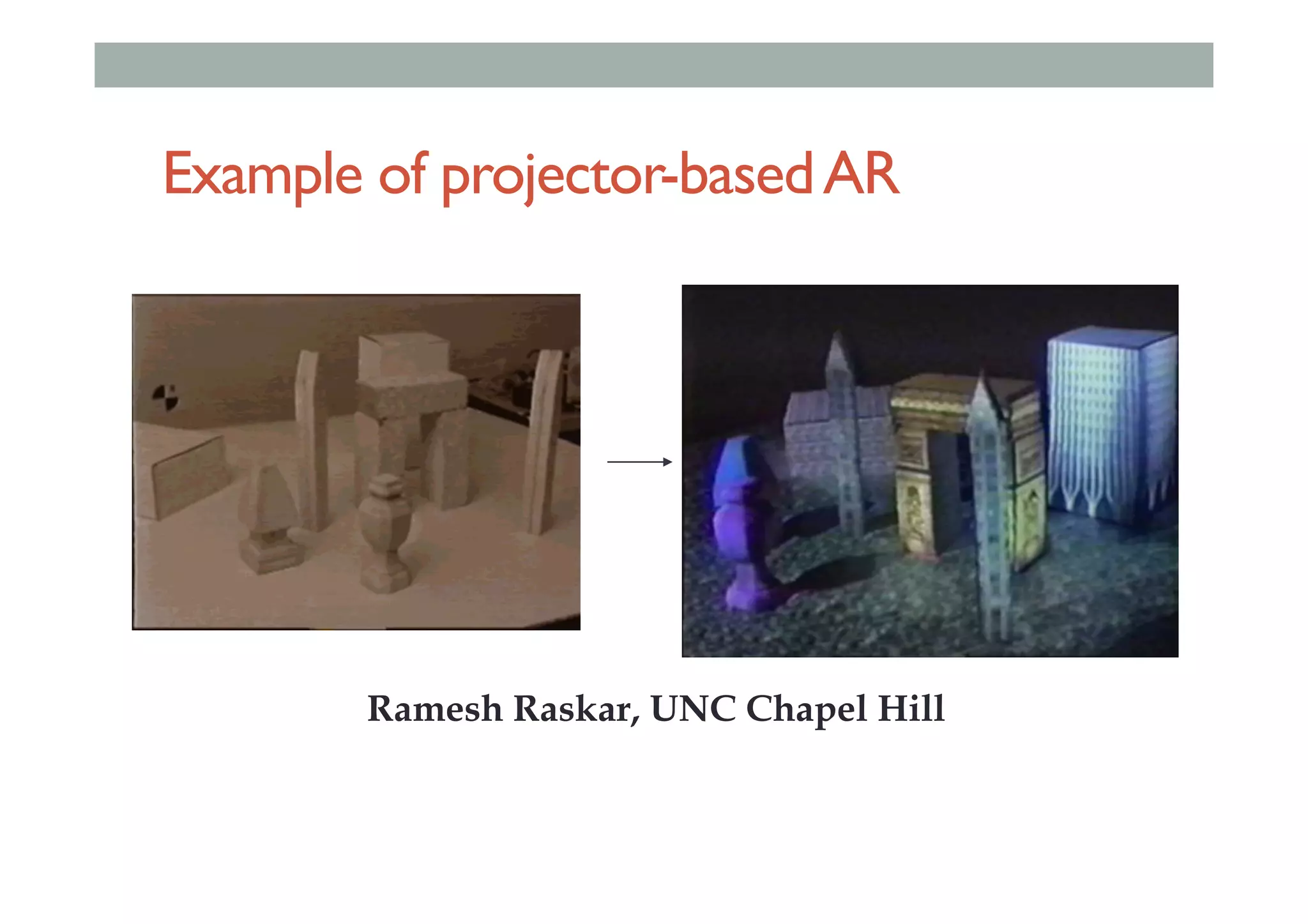 Example of projector-basedAR
Ramesh Raskar, UNC Chapel Hill
 