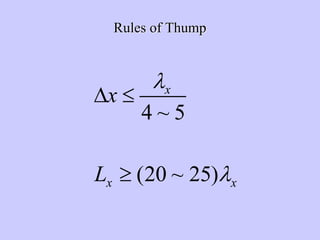 Rules of ThumpRules of Thump
4 ~ 5
(20 ~ 25)
x
x x
x
L
λ
λ
∆ ≤
≥
 