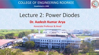 COLLEGE OF ENGINEERING ROORKEE
Established in 1998
Lecture 2: Power Diodes
Dr. Aadesh Kumar Arya
Associate Professor & Head
 