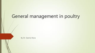 General management in poultry
By Dr. Seema Rana
 