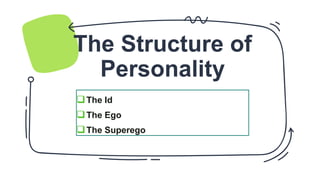 The Structure of
Personality
The Id
The Ego
The Superego
 