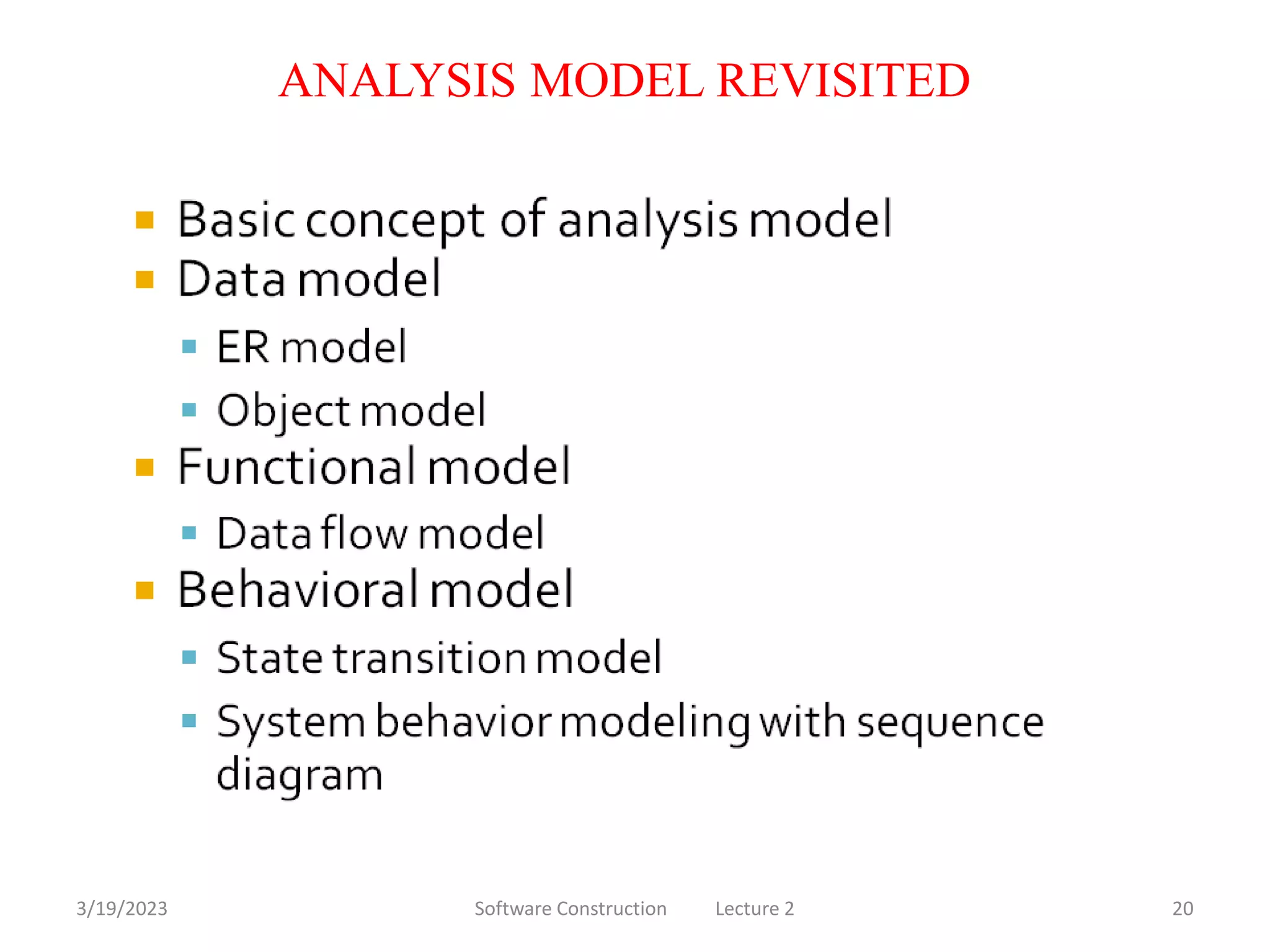 3/19/2023 Software Construction Lecture 2 20
ANALYSIS MODEL REVISITED
 