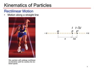 Kinematics of Particles
Rectilinear Motion
• Motion along a straight line
t t+Δt
5
 