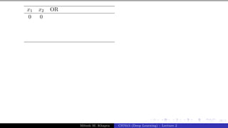 28/1
x1 x2 OR
0 0
Mitesh M. Khapra CS7015 (Deep Learning) : Lecture 2
 
