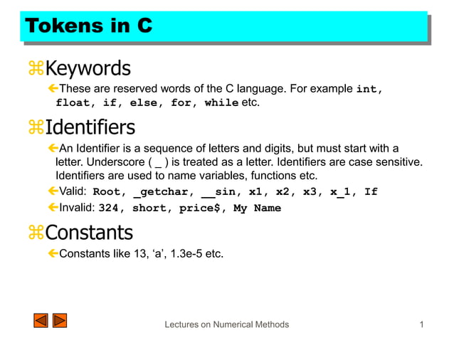 Chapter-2 is for tokens in C programming | PPT