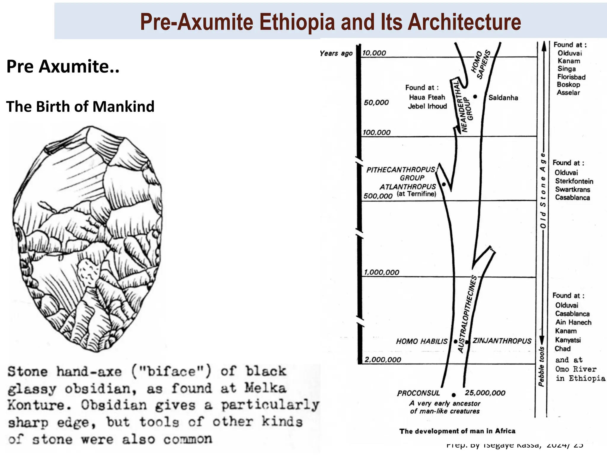 Pre-Axumite Ethiopia and Its Architecture
Prep. By Tsegaye Kassa, 2024/ 25
The Birth of Mankind
Pre Axumite..
 
