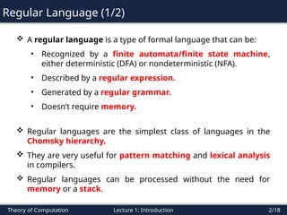 Regular Language and Finite Automata, RE | PPTX